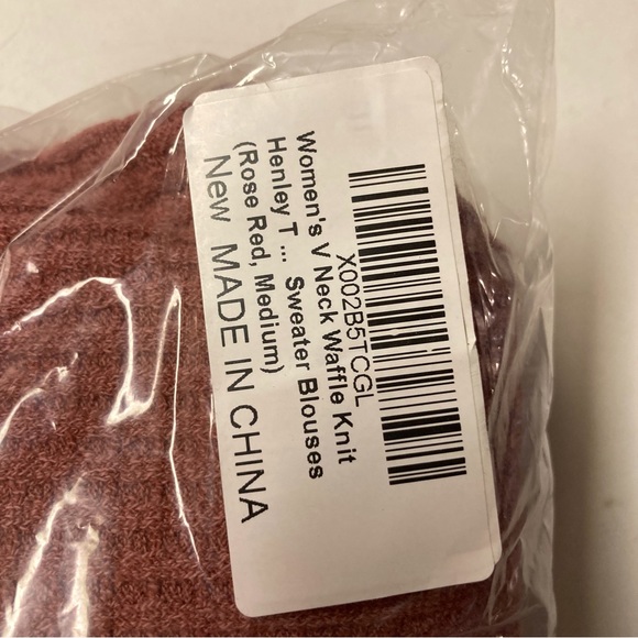 WOMEN'S V Neck Waffle Knit Henley Tops Brick Red - Picture 15 of 16